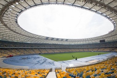 Kiev, Ukrayna - 14 Mayıs 2018: Görünüm Milli güvenlik Olimpiyat Stadyumu, Uefa Şampiyonlar Ligi-2018 yılında Kiev, Ukrayna final maçı arifesinde.