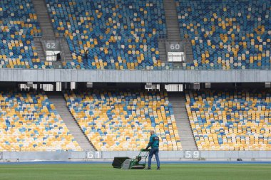 Kiev, Ukrayna - 14 Mayıs 2018: Görünüm Milli güvenlik Olimpiyat Stadyumu, Uefa Şampiyonlar Ligi-2018 yılında Kiev, Ukrayna final maçı arifesinde.