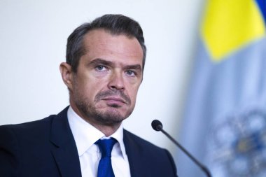 Polonyalı siyasetçi ve Ukrayna devlet ulaştırma dairesi başkanı Ukravtodor Slawomir Nowak Ukrayna 'nın Kyiv kentinde gazetecilerle yaptığı görüşmede