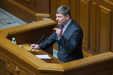 Ukraynalı milletvekili ve Petro Poroshenko Blok 'un genel başkanı Artur Herasymov Ukrayna' nın başkenti Kyiv 'de düzenlenen meclis toplantısında konuştu.
