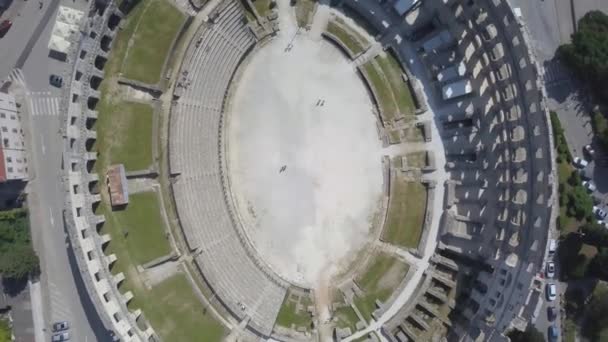 Flygfoto Över Romerska Amfiteatern Pula Istria Kroatien — Stockvideo