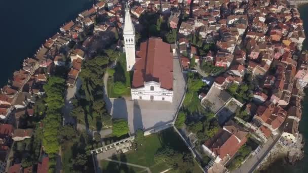 Légi Panoráma Nyílik Régi Város Rovinj Isztria Horvátország — Stock videók
