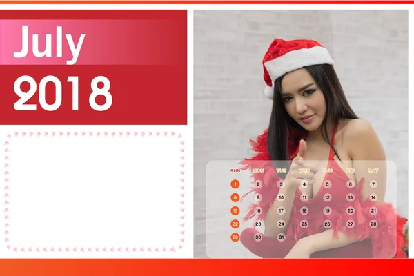 Calendario del 2018, Bella donna felice in abiti rossi sexy . — Foto Stock