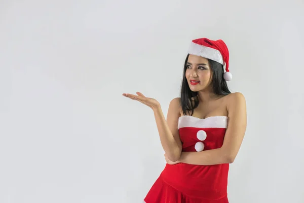 Mulher feliz bonita em roupas sexy Papai Noel . — Fotografia de Stock