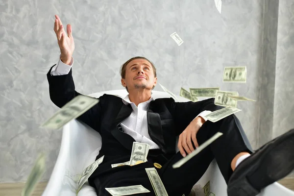 Conceito Empresário Muito Rico Empresário Está Feliz Com Seu Dinheiro — Fotografia de Stock