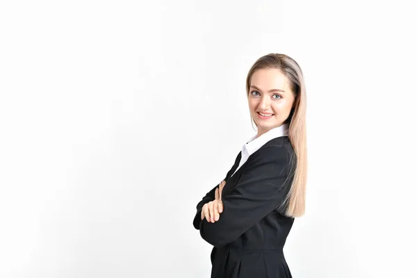 Concepto de negocio. Hermosa mujer de negocios posa con confianza. Bea. — Foto de Stock