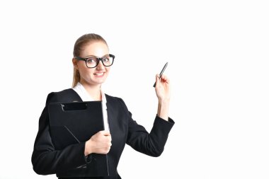 İş kavramı. Güzel iş kadını güvenle teşkil etmektedir. Sen