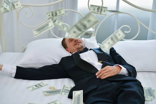 Concept Very wealthy businessman. Businessman is happy with his — Stock Photo, Image