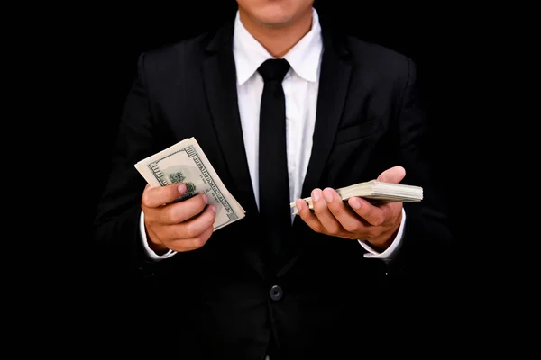 Keuangan Bisnis Konsep. Banyak uang pada latar belakang hitam . — Stok Foto