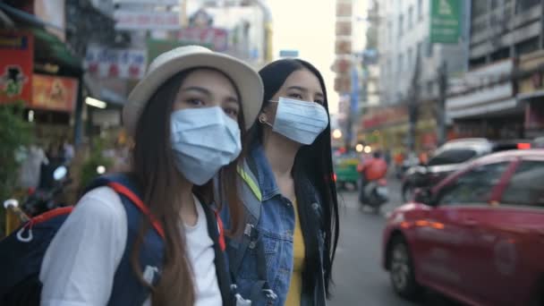 Concept Pollution Prevention Asian Women Allergic Air Pollution City Resolution — Stock Video