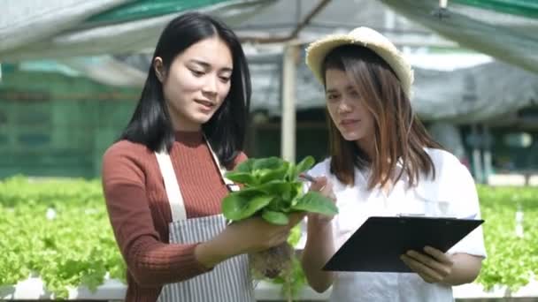 Conceptos Agrícolas Los Jardineros Están Ayudando Inspeccionar Los Productos Granja — Vídeo de stock