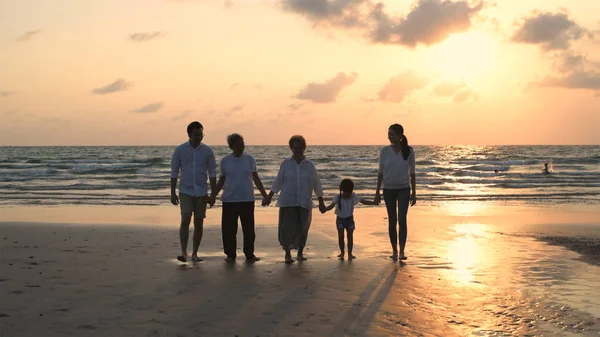 Holiday concept. Big family walking hand in hand on the beach. 4 — Stock Photo, Image