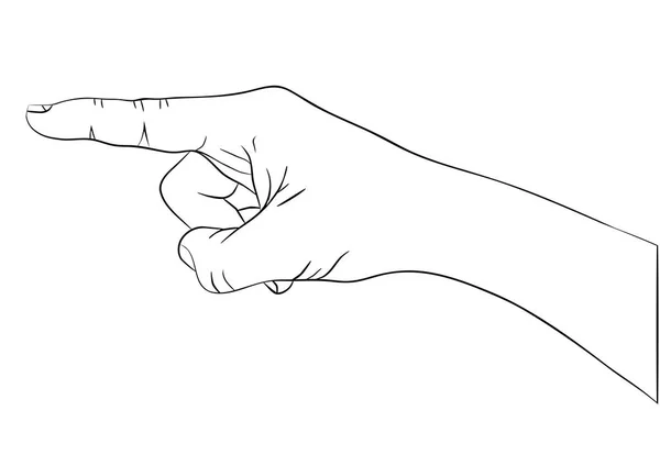 Χέρι Δείκτη Απομονωμένη Συντάσσονται Μαύρο Περίγραμμα Χεριού Χωρίς Χρώμα Γεμίσματος — Διανυσματικό Αρχείο