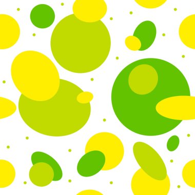 Yeşil ve sarı soyut vektörsüz disksiz doku. Doğa tarzında daireleri olan güzel renkli bir illüstrasyon. Moda kumaş, duvar kâğıtları, hediye kağıtları için desen.