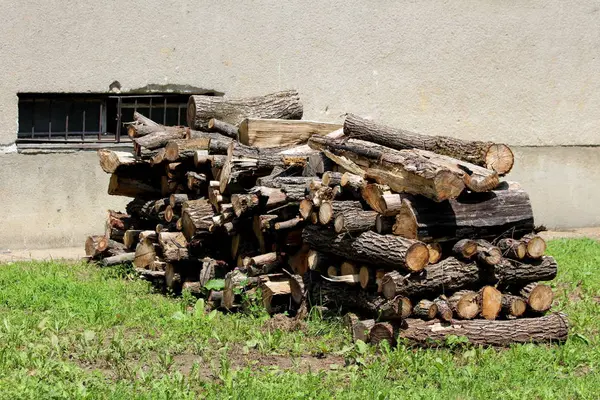 Pile Très Vieux Bois Chauffage Empilé Séché Préparé Pour Les — Photo