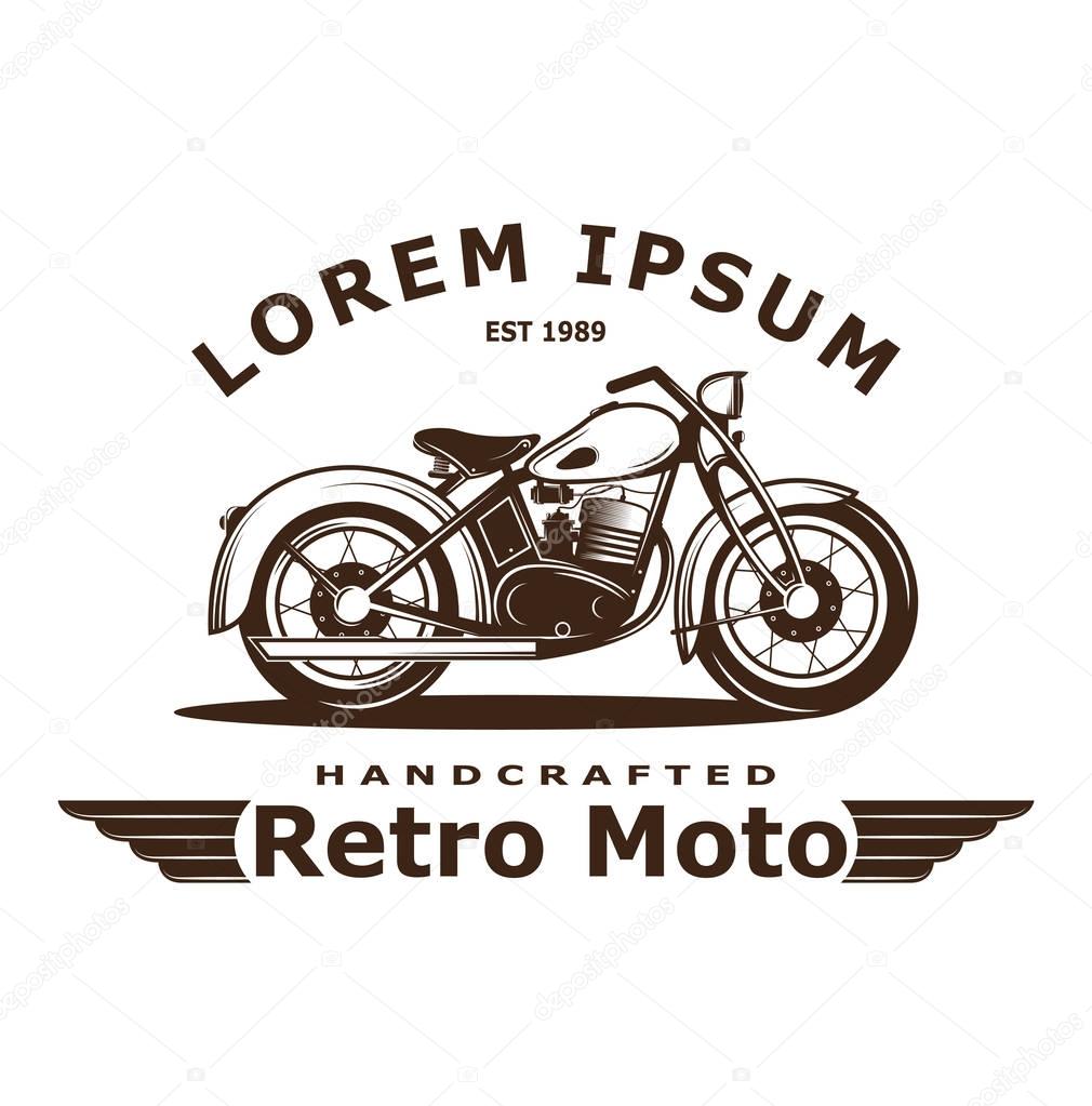 Vintage motorcycle illustration, logo, poster printing. This illustration can be used as a print on T-shirts and bags. vintage motorcycle club. Retro Moto Classics icon