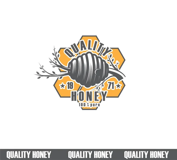 Design av honung etiketter. kvalitet honung ikon, företaget konceptet tillverkare av ren honung — Stockfoto