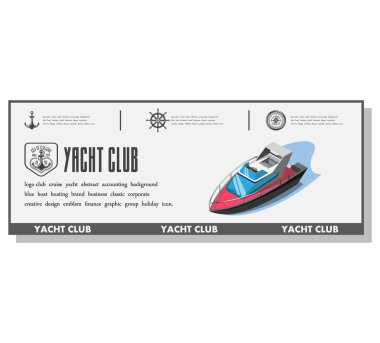sürat teknesi boyalı club, yat, su sporları, tatil deniz, illüstrasyon vektör. Kartvizit su eğlence için