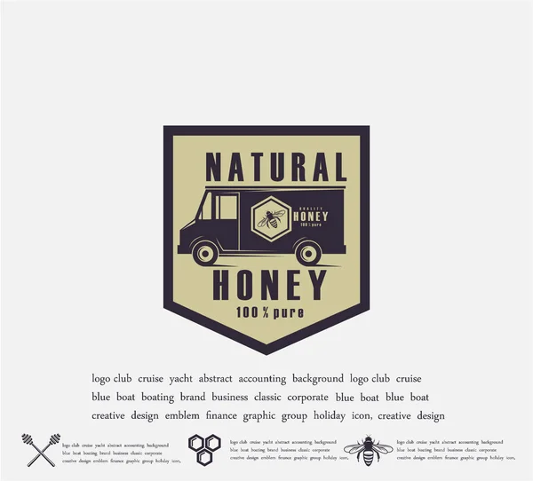 Ontwerp van honing etiketten. Badge van de kwaliteit van de honing, embleem van het bedrijf. Verpakking pictogram, achtergrond afdrukken — Stockfoto