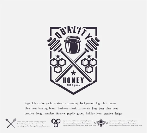 Diseño de etiquetas de miel. distintivo de la calidad de la miel, emblema de la empresa. Icono de embalaje, impresión de fondo — Foto de Stock