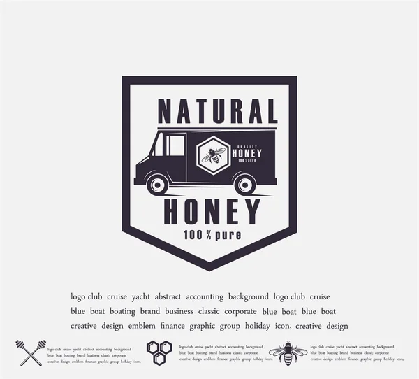 Diseño de etiquetas de miel. distintivo de la calidad de la miel, emblema de la empresa. Icono de embalaje, impresión de fondo —  Fotos de Stock