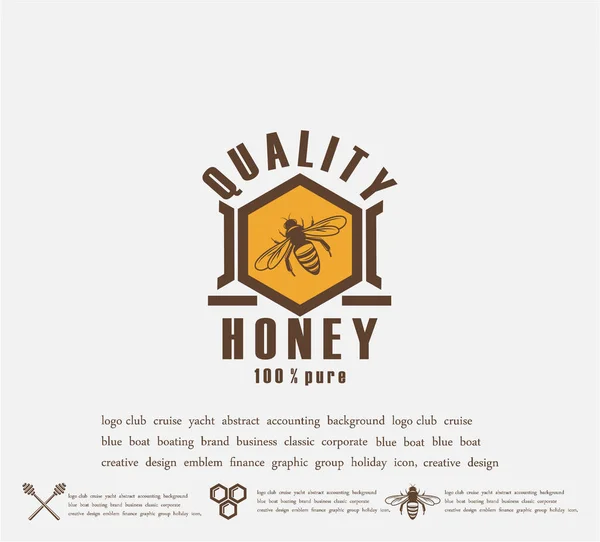 Design of honey labels. badge of honey quality, emblem of the company. Packing icon, background printing