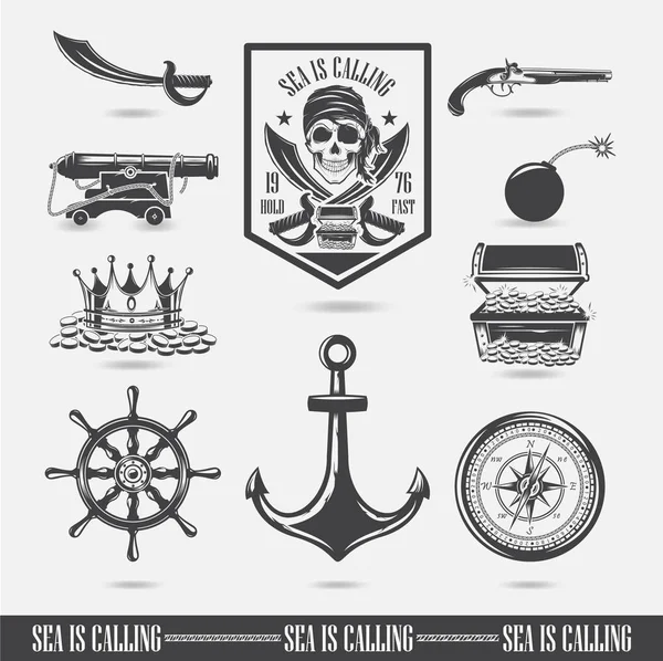 Een verzameling van vectorillustraties, mariene thema's, pictogrammen en logo's van de schedel. Piraten vector — Stockfoto