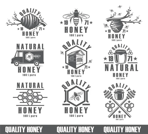 set of bees background, vintage vector icons, nectar, packing product. Figure bees, the design of a natural product.