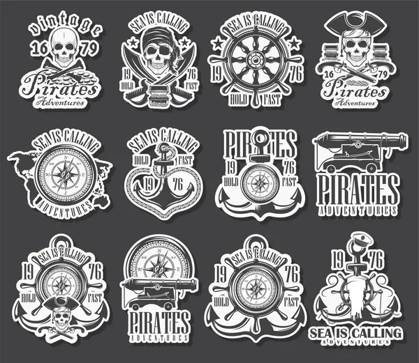 Un conjunto de ilustraciones vectoriales, temas marinos, iconos y logotipos del cráneo. Vector piratas — Foto de Stock