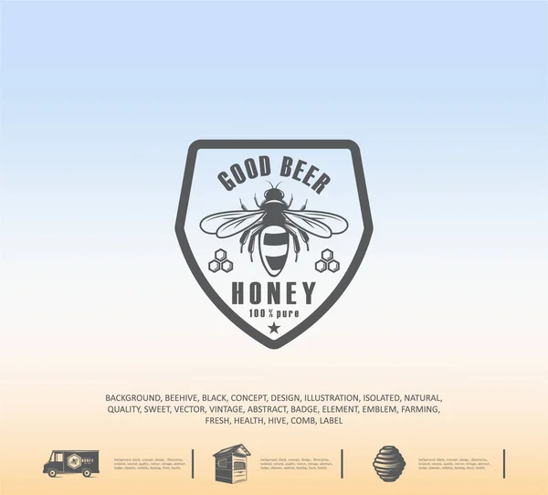 Ontwerp van honing etiketten. Badge van de kwaliteit van de honing, embleem van het bedrijf. Verpakking pictogram, achtergrond afdrukken — Stockvector