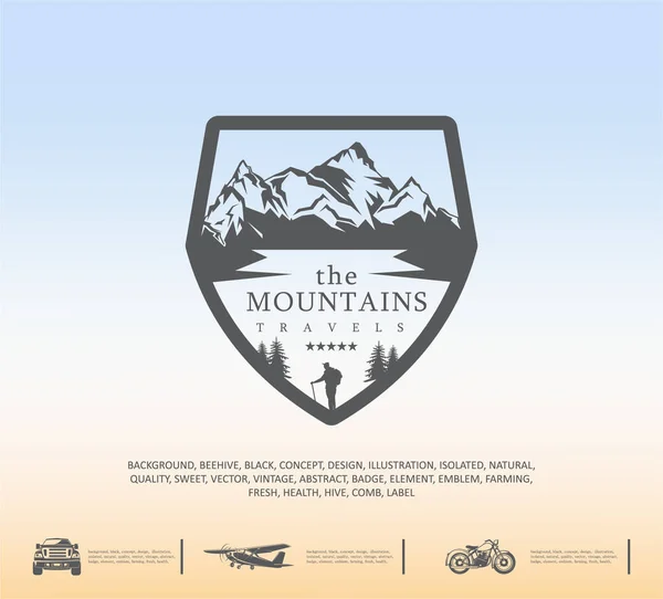 Logotipo de montaña, emblema de viaje — Vector de stock