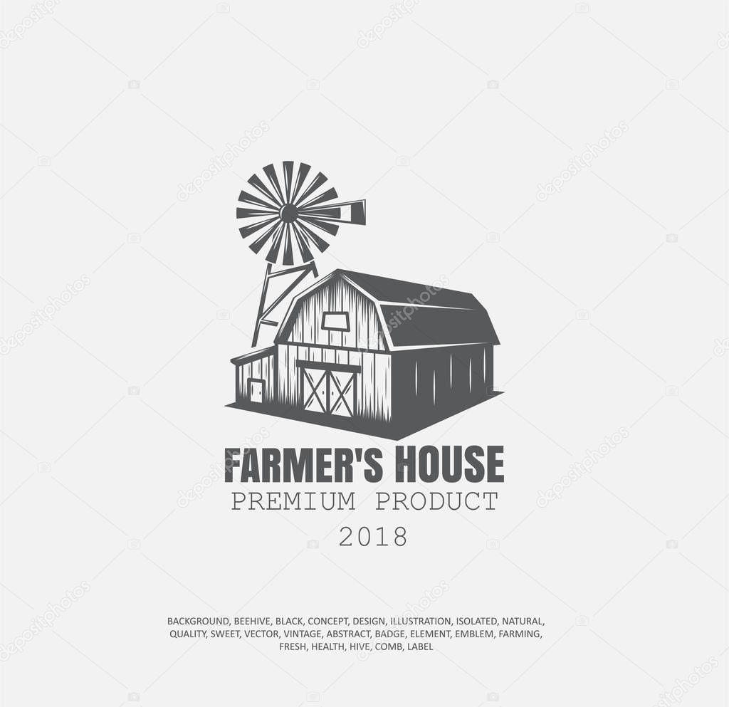 farmhouse logo, agriculture vector, eco products, black emblem, natural product