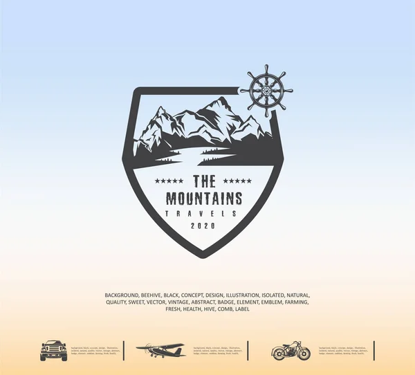 Logotipo de montaña, emblema de viaje — Vector de stock