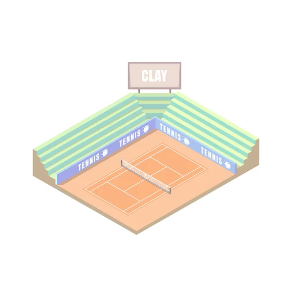 Tenis kortu, kil alan örtüsü, turuncu izometrik platform, vektör çizimi, tenis oyunu. Açık alan. Wimbledon — Stok Vektör