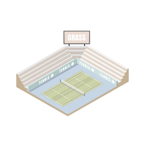 Tennis court, grass cover isometric platform, vector illustration, game of tennis. Open area. Wimbledon — Stock Vector