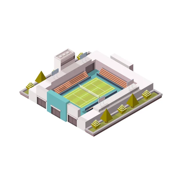 Tennisbana, gräs täcker isometrisk plattform, vektor illustration, spelet tennis, låg poly. Öppet område. Wimbledon 3d — Stock vektor