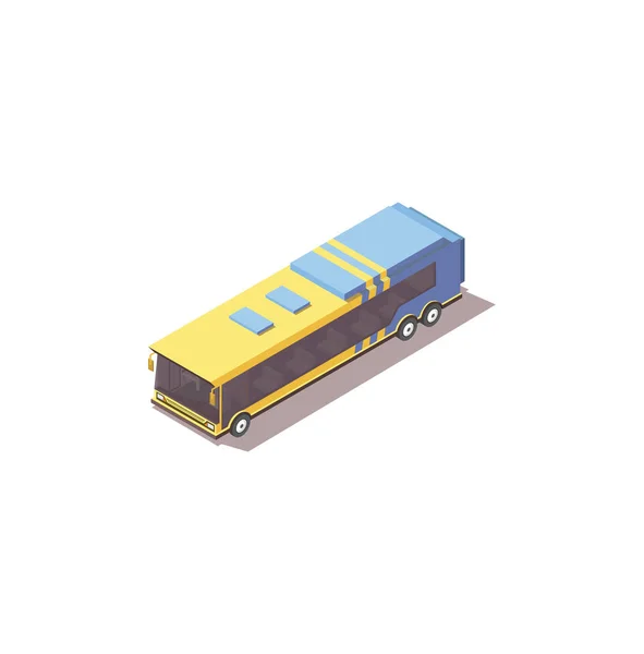 Yellow bus in isometric on a white background, vector low-poly illustration, public transport, route movement — Stock Vector