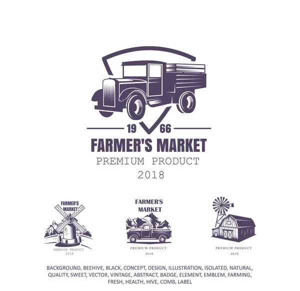 Gammal truck, bondens logotyp, jordbruk-ikonen — Stock vektor