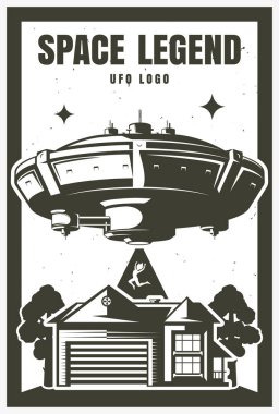 Poster UFO nesnesi, adam kaçırma. Vektör çizimi. Tişörte yazdır