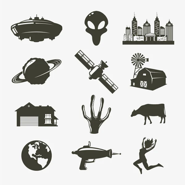 Ufo Symbol Setzen Vektorillustration — Stockfoto