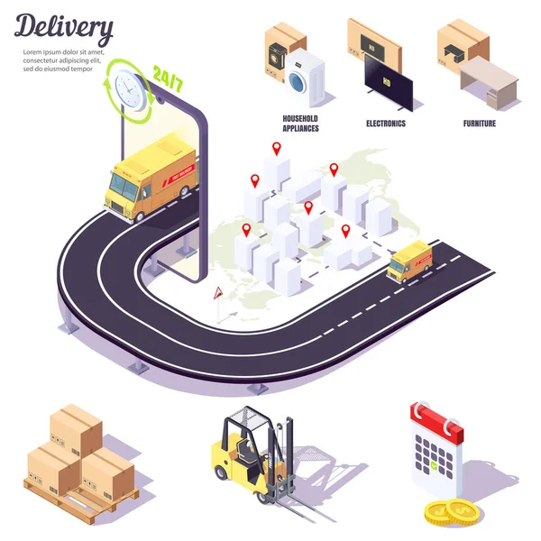 Isometric delivery, mobile application for ordering services of delivery of large and small goods, household appliances, electronics, furniture.