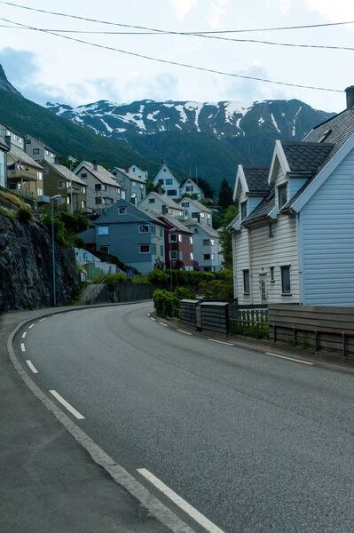 buildings and mountains in Norway