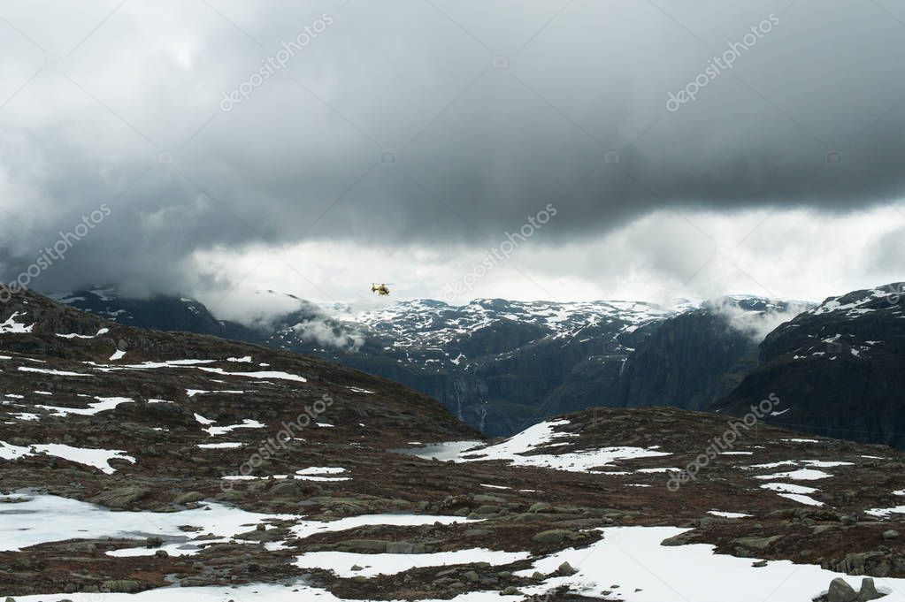 Helicopter in the Norwegian mountains