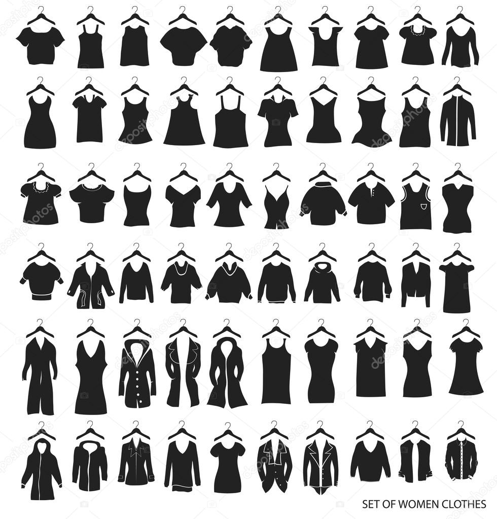 vector set of women's outerwear and dresses 