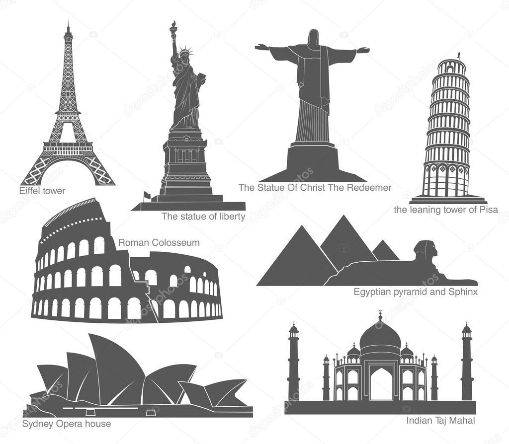 Set of landmarks in black with elements