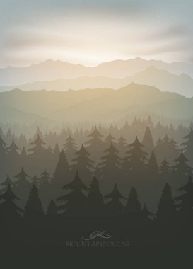 mountain forest in fog  clipart