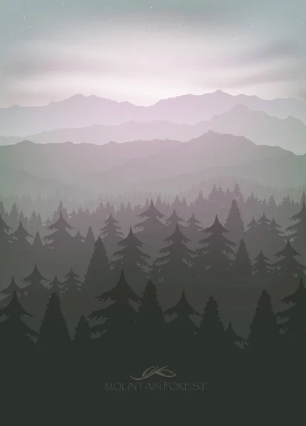 Bosque de montaña en niebla — Vector de stock