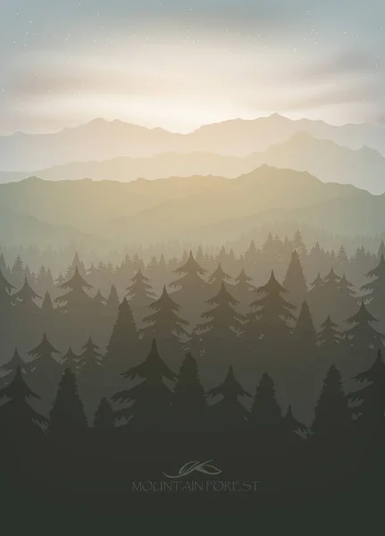 Mountain forest in fog — Stock Vector