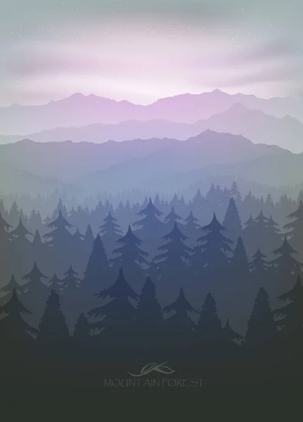 Foresta di montagna nella nebbia — Vettoriale Stock