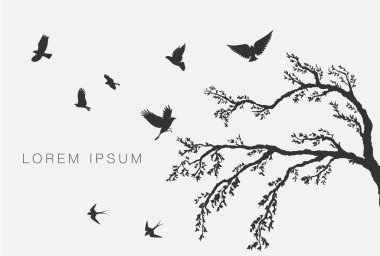  desen dalları üzerinde yükselen kuşlar ile